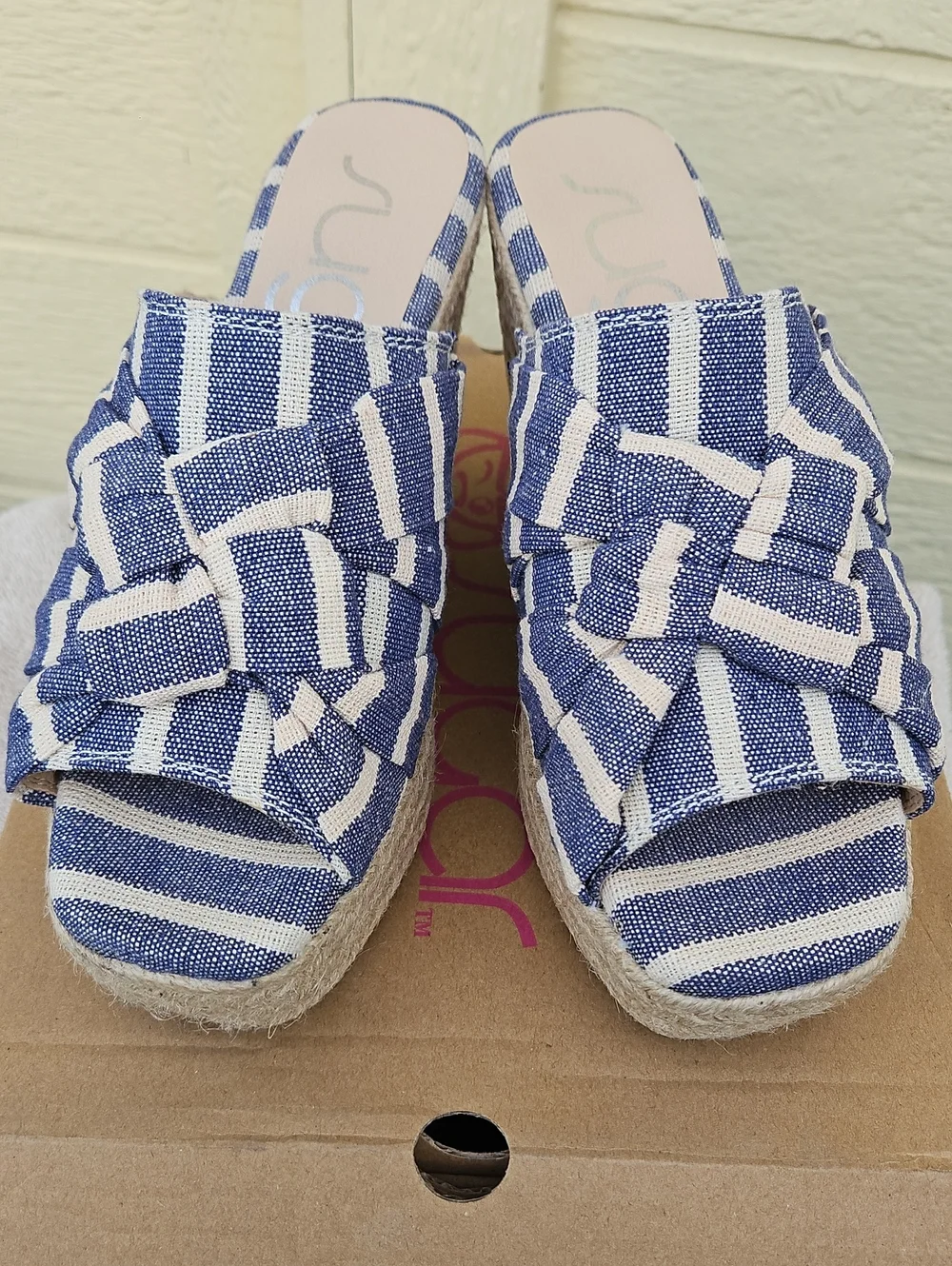 Sugar Blue Striped Wedge Espadrille Slide - Women